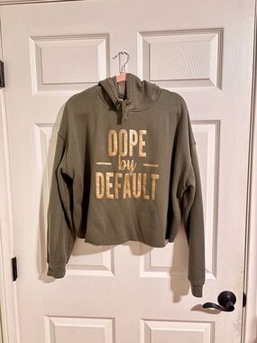 Olive Green "Dope by Default" Cropped Hooded Sweatshirt